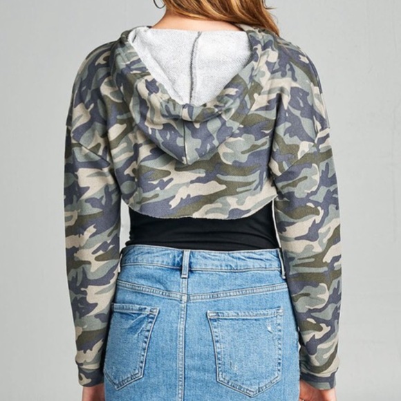 🛍LAST 1 Camouflage Green Cropped Hoodie 1817 - Picture 7 of 7